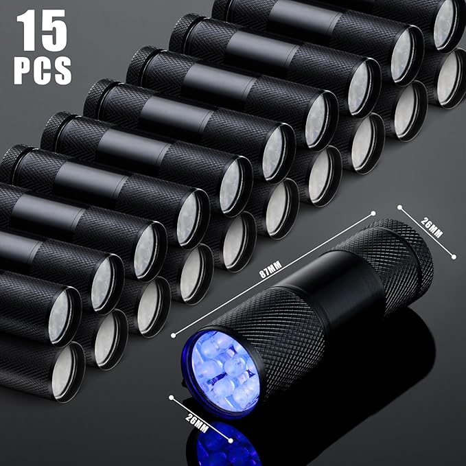 Hortsun Blacklight Flashlights Small UV Lights 395nm LED Portable Ultraviolet Light Detector Mini Flashlight Torch for Halloween Ghost Haunted House Dog Cat Pets Urine Stains Bed Bugs(15 Pcs)