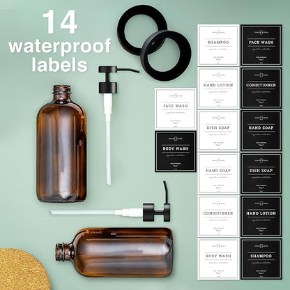 Vine Creations Amber Glass Soap Dispenser Set