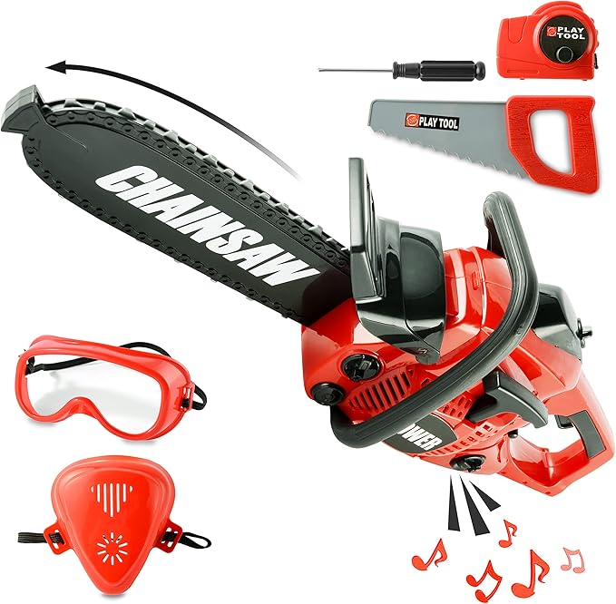 Toy Choi's Toy Chainsaw - Chainsaw Toy for Kids Power Tool Set with Realistic Sound, Pretend Play Kids Chainsaw Tool Set for Outdoor Gardening Play - kids toy for Boys Girls Ages 3 4 5 6 7 8 Years Old