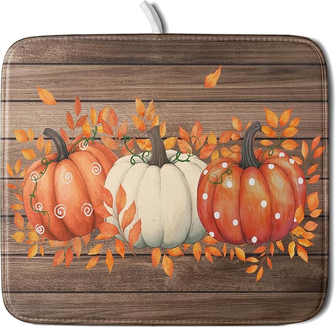 Autumn Pumpkin Dish Drying Mat Rustic Wood Dish Drainer Mats Fast Dry
