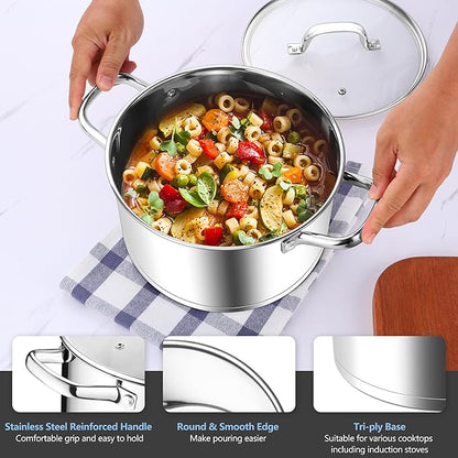 Homikit 5 Quart Stock Pot, Stainless Steel Soup Cooking Pot