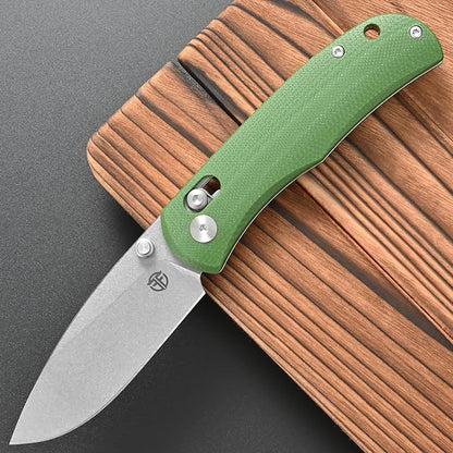 FF22 Folding Pocket Knife,VG10 Steel Blade Micarita Handle Full Tang Knife for Outdoor Activities Camping Hunting Fishing(Green)