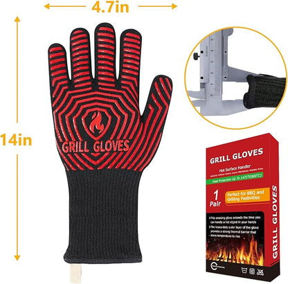 BBQ Gloves, BBQ Accessories 1472℉ Extreme Heat Resistant, Grilling Gloves