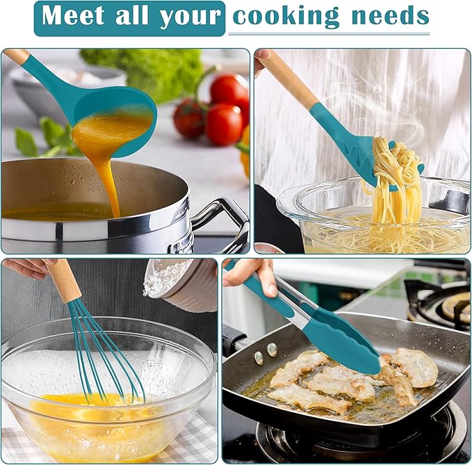 E-far Blue Silicone Cooking Utensils Set, 10-Piece Kitchen Utensils Set