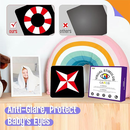 100 Pages Black White Colorful Baby Visual Stimulus Flashcard, 50 PCS High Contrast Baby Flashcards Sensory Toys for Newborn Infant Gift (2 Levels 0-6 Months, 5.5” X 5.5”)