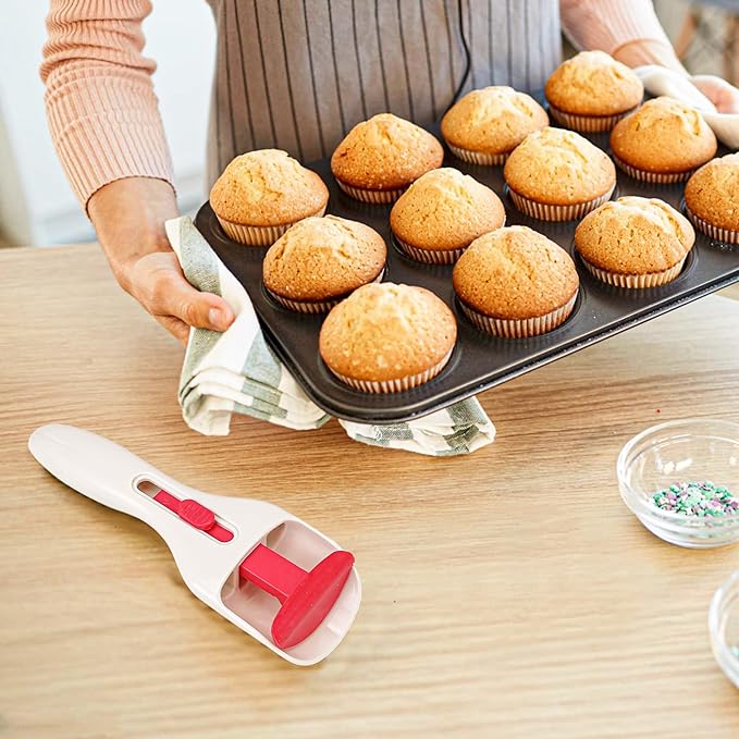 2Pcs Cupcake Scoop Batter Dispenser – One-Touch Sliding Button Dispenses Baking