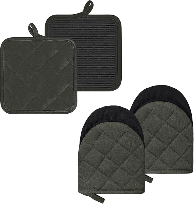 Oven Mitts and Pot Holders Set, Heat Resistant Silicone Kitchen Mini Oven