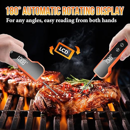 Meat Thermometer Digital Instant Read Food Thermometer for Cooking, Waterproof Kitchen Thermometers with Backlight, Magnet, Auto-Rotating, BBQ Thermometer for Grill Smoker Oil Fry Candy Thermometer