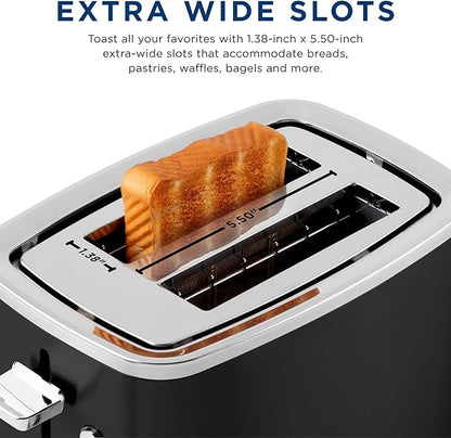 GE 2 Slice Black Stainless Steel Toaster, Extra Wide Slots