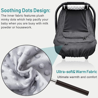 Waterproof Baby Car Seat Cover，YVMVDV Patented Cold Weather Carseat Cover for Babies,Infant Car Seat Cover Canopy for Boy Girls,Windproof Car Seat Canopy, Keeps Babies Warm and Cozy Black