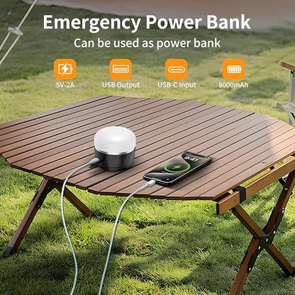 LED Camping Lantern Rechargeable, 1000LM Tent Light with 3 Color Lighting Modes, 8000mAh Power Bank, Waterproof, Mini Flashlight with Magnetic Base for Emergency, Power Outages, Hiking, Home