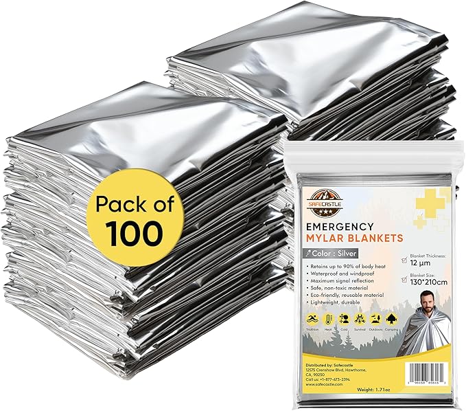 Emergency Mylar Blankets 130 * 210 Cm Large Reusable Thermal Space Blanket Survival Rescue Insulating Reflective foil kit Outdoors Hiking Camping Blanket First Aid Car Emergency Kit Pack of 100
