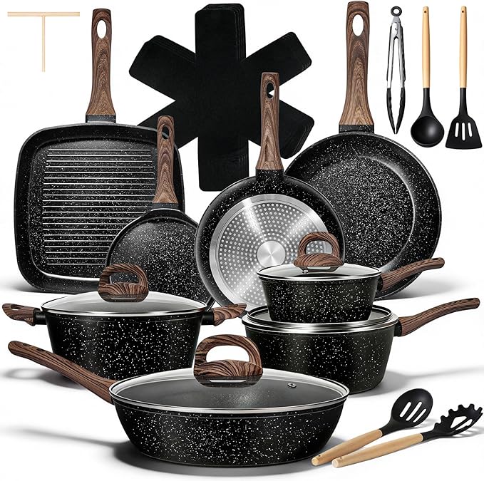 EWFEN 25 Pcs Pots and Pans Set, Nonstick Ceramic Cookware Sets, Healthy