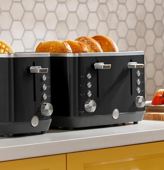 GE 2 Slice Black Stainless Steel Toaster, Extra Wide Slots