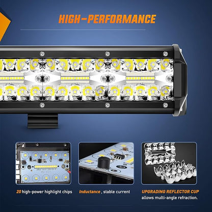Nilight 20Inch 420W Triple Row Spot Flood Combo Led Light Bar Work Driving Lamp 2Pcs 4Inch 60W Cube LED Pods Lights for Trucks with Off-Road Wiring Harness Kit-3 Leads