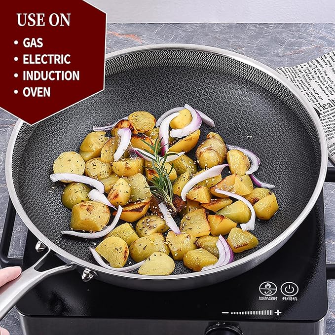 LOLYKITCH 6 QT Tri-Ply Stainless Steel Non Stick Sauté Pan