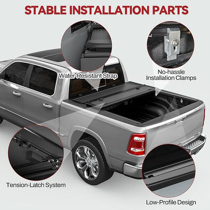 YITAMOTOR Low-Profile Hard Quad-Fold Truck Bed Tonneau Cover Compatible with Ram 1500 New Body Style 2019-2026 with 5.7 ft Bed Without Rambox