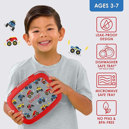 Bentgo Kids Prints Leak-Proof, 5-Compartment Bento-Style Kids Lunch Box - Ideal Portion Sizes for Ages 3-7, Durable, Drop-Proof, Dishwasher Safe, & PFAS & BPA-Free Materials (Trucks)