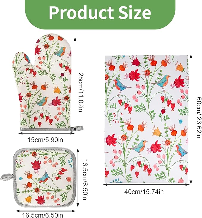 3 Pcs Kitchen Stuff, Kitchen Oven Mitts and Pot Holders Sets