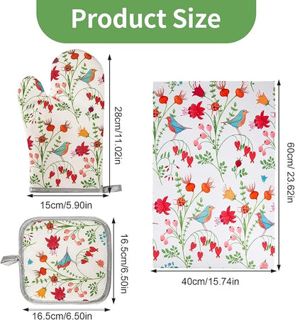 3 Pcs Kitchen Stuff, Kitchen Oven Mitts and Pot Holders Sets