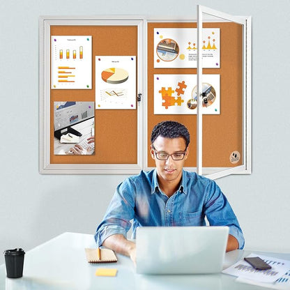 Lockable Outdoor Enclosed Bulletin Board, Weatherproof Cork Noticeboard
