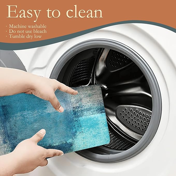 Teal Grey Abstract Art Dish Drying Mat, Drying Rack Pad Countertop Dishes Ultra