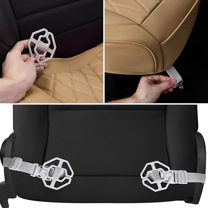 CAR PASS 2 Pack Front Car Seat Covers, Bottom Seat Covers Full Wrapped with Storage Pocket, Anti Slip Car Seat Protectors, Waterproof Seat Cushion Pad Universal Fit Sedan SUV Truck, Dark Beige