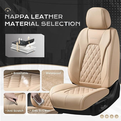 Coverado Front Seat Covers, Luxury Faux Leather Seat Covers for Cars, Beige Car Seat Covers, Car Seat Protector Waterproof, Automotive Interior Accessories Universal Fit for Most Cars Truck SUV Sedan
