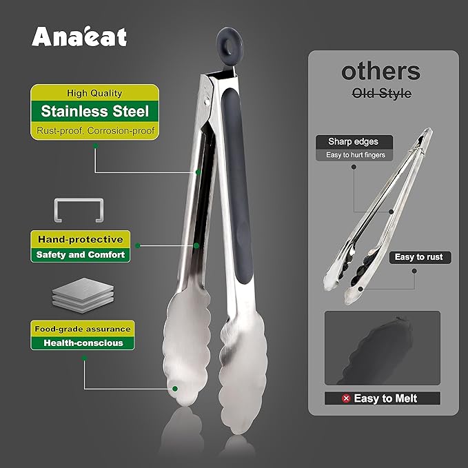 Anaeat Stainless Steel Locking Tong Set of 3