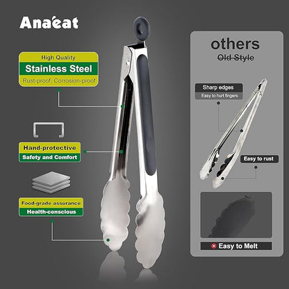 Anaeat Stainless Steel Locking Tong Set of 3