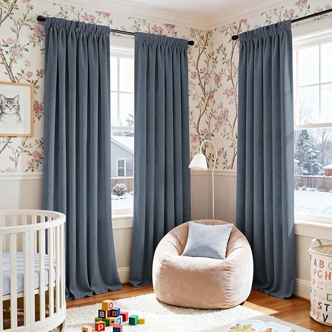 Lazzzy Velvet Blackout Extra Long Curtains Thermal Insulated Room Window Drapes