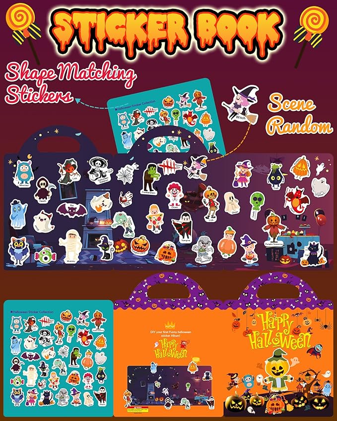 Benresive Reusable Sticker Books for Kids 2-4, Sticker Books for Toddlers 1-3 2-4, Toddler Travel Toys Activities Crafts Gifts - Halloween