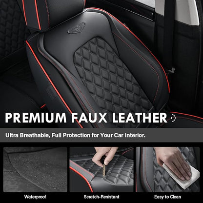 Coverado Front Seat Covers, Wear-Resistant Stain-Proof Cushions, Universal Fit for Most Vehicles, Waterproof Car Seat Protectors, Automotive Seat Covers-Red & Black Line Design