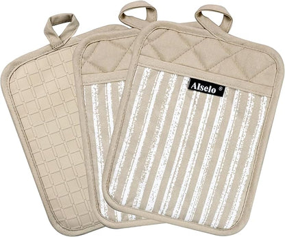 Alselo Silicone Pot Holders Set of 3 Heat Resistant & Non Slip Potholders
