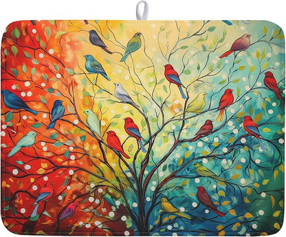Spring Summer Floral Birds Dish Drying Mat
