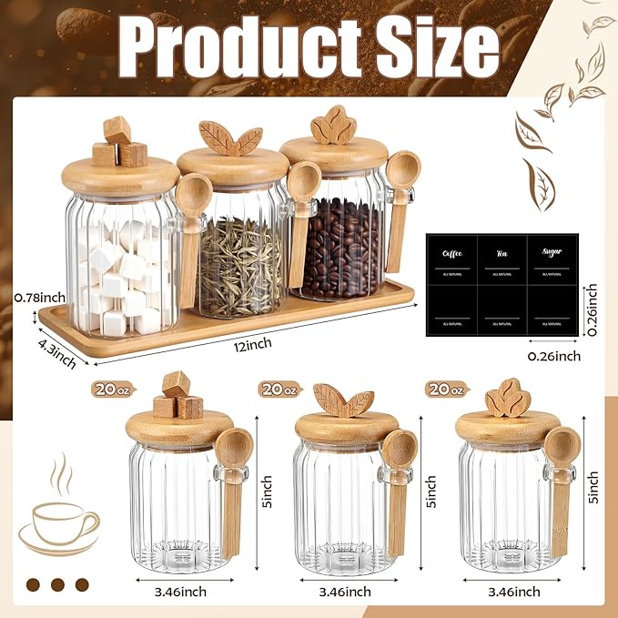 Suclain 3 Pcs Glass Coffee Container