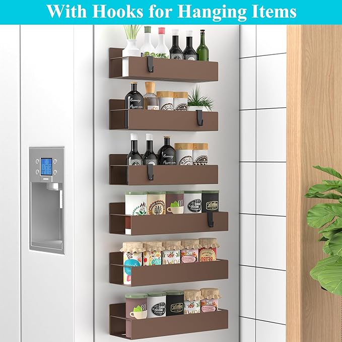 HuggieGems 6 Pack Magnetic Spice Storage Rack Organizer