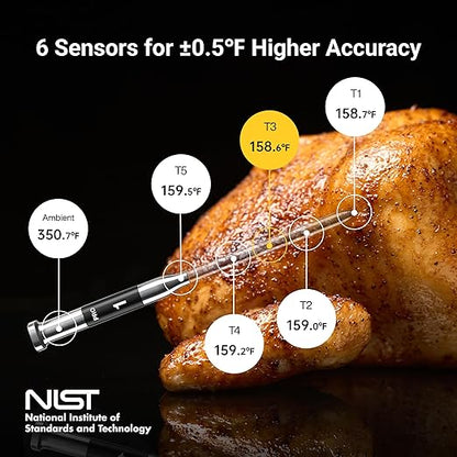 ThermoMaven Smart Bluetooth Wireless Meat Thermometer, 10X Enhanced Sub-1G Signal and Stability, Standalone Display Base, Certified Accuracy ±0.5°F, WiFi Unlimited Range for BBQ, Oven, Smoker, Grill