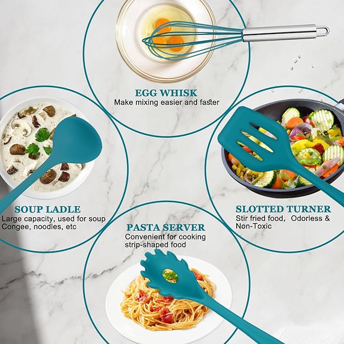 E-far 10 Pieces Silicone Cooking Utensils Set, Heat Resistant Kitchen Utensil
