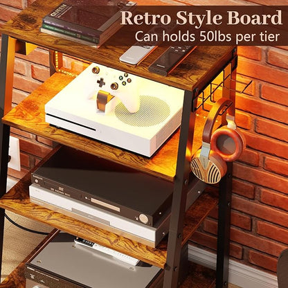 4-Tier AV Media Stand with Power Strips, Heavy Duty Stereo Cabinet Stand with