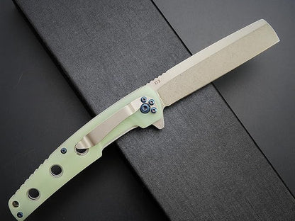 Eafengrow EF941 EDC Pocket Folding Knife D2 Steel Blade G10 Handle Pocket Clip with safety liner lock for Camping Survival Outdoor(Jade)