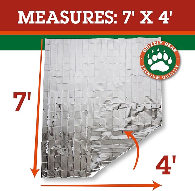 Emergency Mylar Blanket 4 Pack- 7' x 4' 1/3" Thermal Weatherproof Survival Gear- Durable Tearproof Prepper Supplies