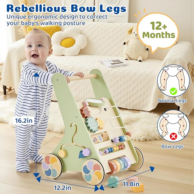 Baby Push Walker for Baby Boy 6-12 Months, Wooden Baby Walker Push Toy, Learning to Walk, Baby Walkers for Girls, Montessori Walker Toy with Wheels