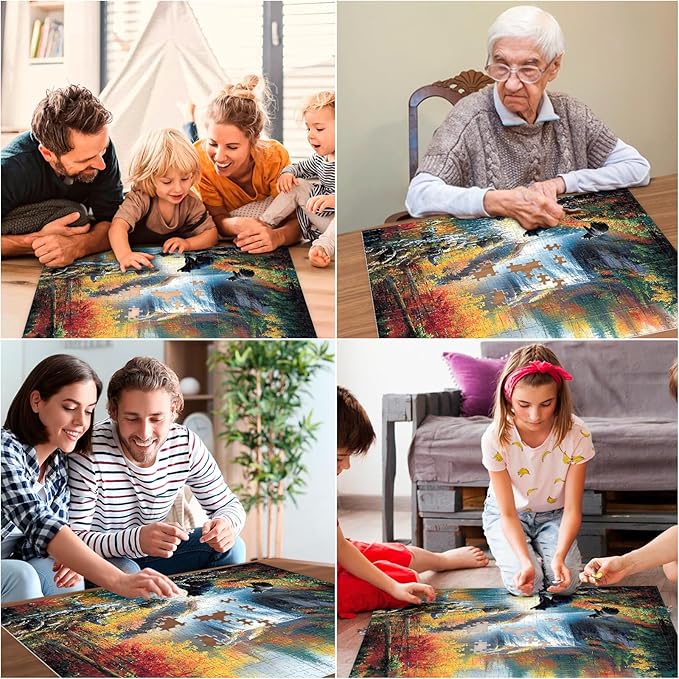 500 Piece Puzzle for Adults, Bear Fall Landscape Puzzle for Kids Teen Adults,Recycled Paper Unique Fun Jigsaw Puzzle 500 Piece,Challenging Family Game Gift for Friends Men Women Seniors,20.5 * 15In
