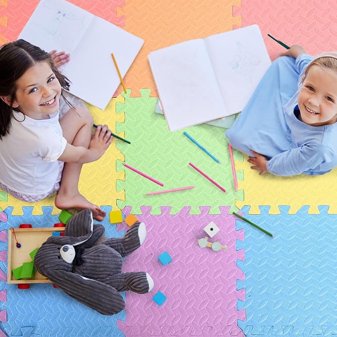 12x12x1 Inch EVA Thick Interlocking Foam Floor Tiles Puzzle Exercise Mat Play Foam Mats for Boys Girls Baby Pets Home Classroom Nursery Gym(Colorful)