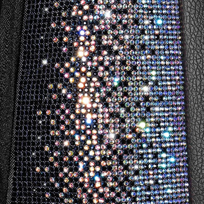 CAR PASS Bling Diamond Leather Car Seat Covers for 2 Front Interior Sets, Waterproof Shining Glitter Sparkly Crystal Universal Armrest Automotive Truck SUV Cute Women Girl, Black Multicolor Rhinestone