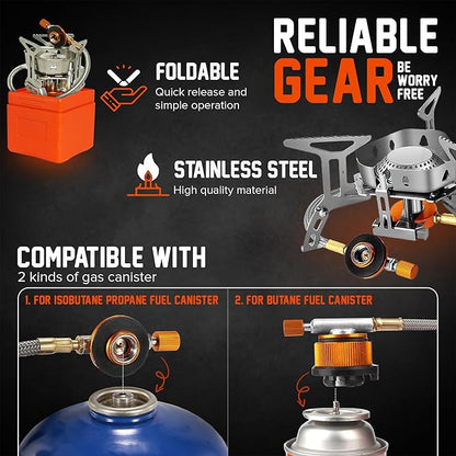 Camping Cookware Mess Kit Set with Stove - Backpacking Camping Pots and Pans Set, All in One Non-Stick Camping Cooking Set, Portable Stove, Hiking, Picnic, Outdoor & Camping Cookware Set