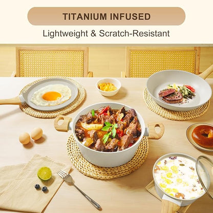 EWFEN 25 Pcs Pots and Pans Set, Nonstick Ceramic Cookware Sets, Healthy