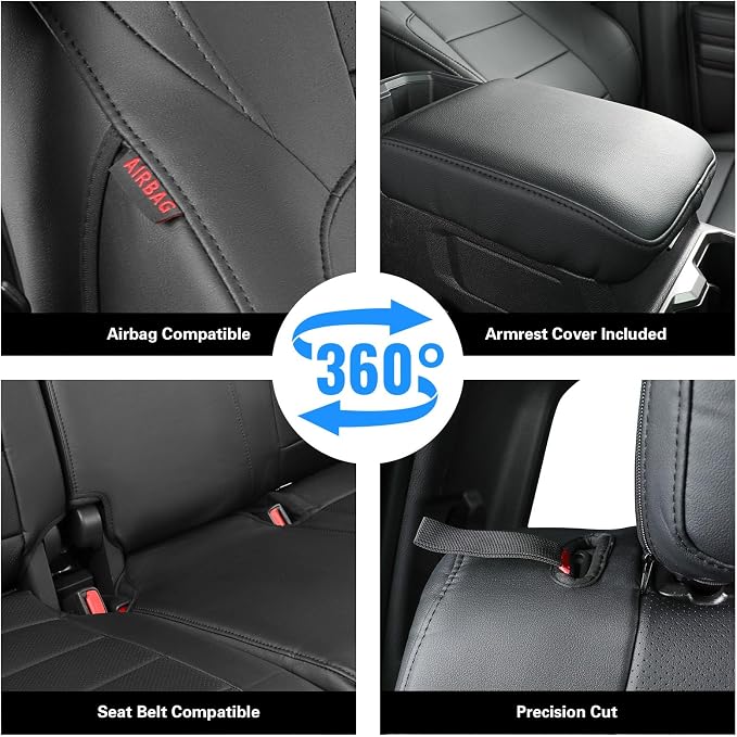 coverdream Tacoma Hybrid Seat Covers Full Set for 2024-2026 Toyota Tacoma TRD Sport,TRD Off-Road,Limited,Trailhunter Pickup,Fully Covered,Waterproof Leather Car Seat Protector (Black)