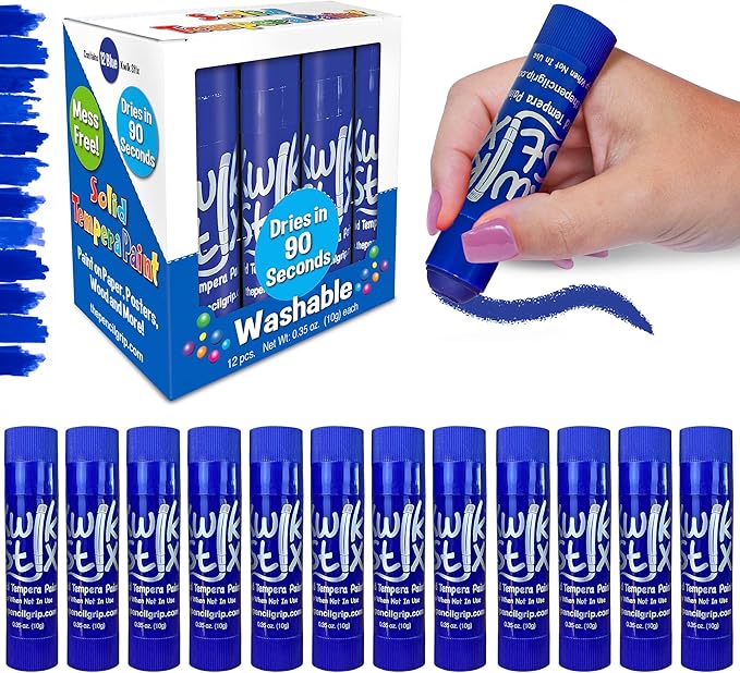 Kwik Stix Solid Tempera Paint Sticks – 12 Pack of Blue – Same Color Washable, Quick Dry (90 Seconds), ASTM Certified, Non-Toxic, Allergen-Free Kids & Toddler Art Supplies for Home, School & Crafts